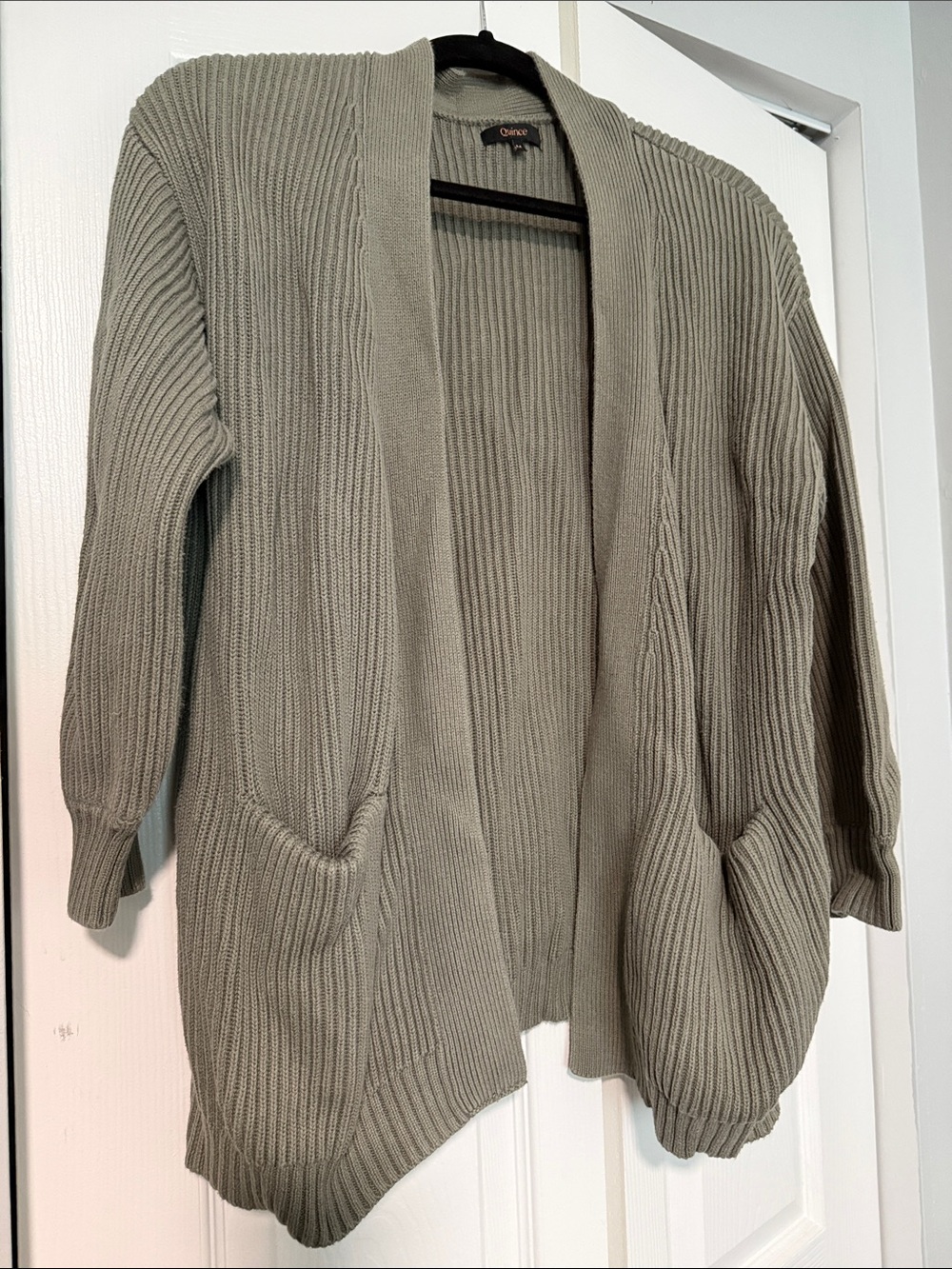 Quince Olive Ribbed Open-Front Women's Cardigan